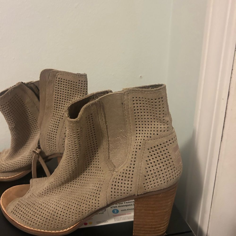 Toms Beige Perforated Heeled Boots - Picture 2 of 7